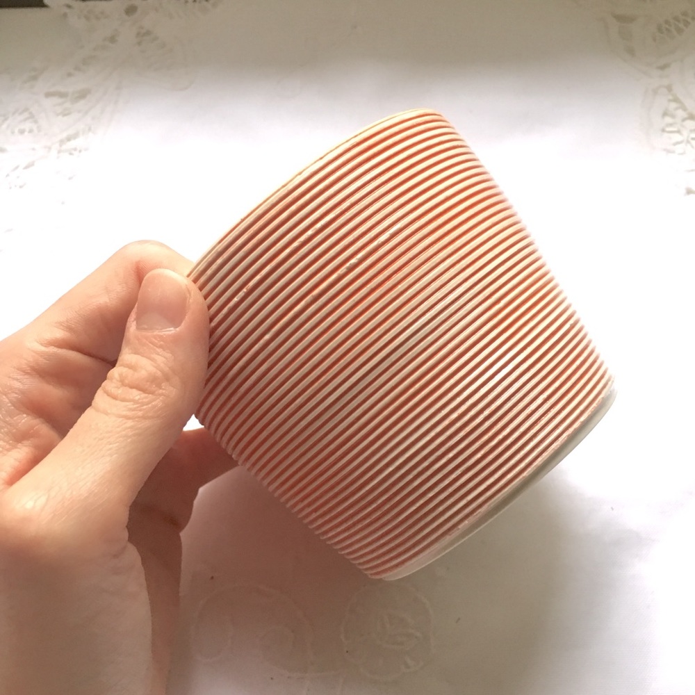 Red and white striped hand thrown planter